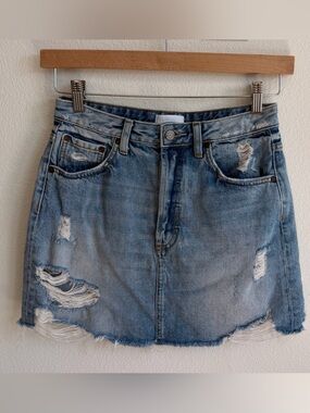 Boyish Light Blue Distressed Denim Mini Skirt